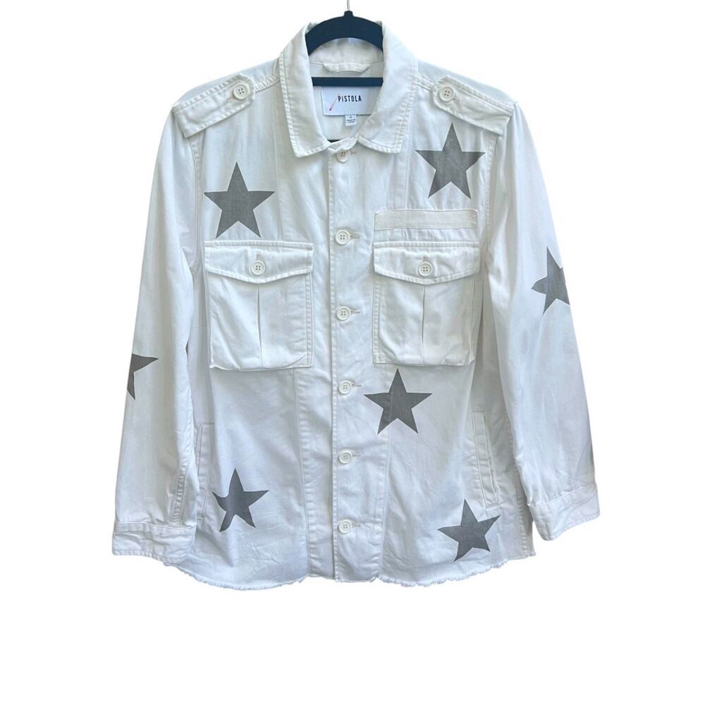 Pistola Camilo Jacket Women's Sz S Off White Utility Royal Honor Stars Raw Hem